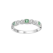 10K WG 1/10 ct. tw. Diamond &amp;amp; 1/6 ct. tw. Emerald Alternating Stackable Ring