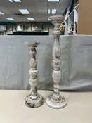 2 ANTIQUE WHITE WOOD CANDLE HOLDERS