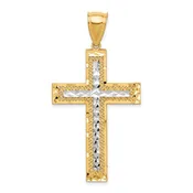 10K Two-Tone Diamond-Cut Cross Pendant