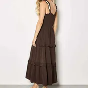 APRICOT Smocked Tierred Crochet Dress Brown