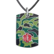 20-Inch Camo Black Leather Cord Medical ID Necklace