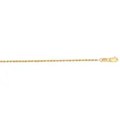 14 Karat Yellow Gold 1.4MM Diamond Cut Rope Chain With Pear Shaped Lobster Clasp