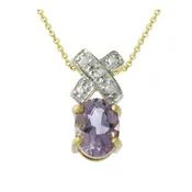 18k Gold over Silver Amethyst & Diamond Accent 'XO' Pendant
