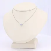 Aquamarine Emerald Cut East West Necklace, 0.27ct Aquamarine in 14K White Gold, 18 inch