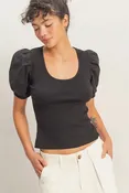 Black Puff Sleeve Top