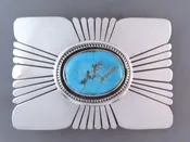 Silver &amp;amp; Turquoise Belt Buckle by Leonard Nez (Blue Gem)