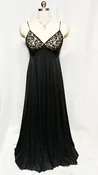 VINTAGE OLGA RARE STYLE GRAND SWEEP BLACK LACE NIGHTGOWN IN RAVEN