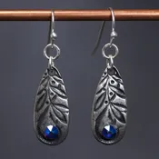 Blue Jazz Stamped Teardrop Earrings #EW550-69