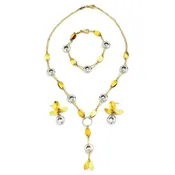 18K White & Yellow Gold Earring, Bracelet & Necklace Set