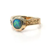 14kt Gold Australian Black Opal Diamond Ring Size 6