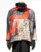 3 Potato T17-REDA One Size Plush Jersey Knit 3/4 Sleeve Turtleneck Hi-Lo Hem Top