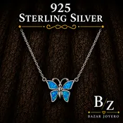 925 Sterling Silver Blue Lab Opal Butterfly Necklace