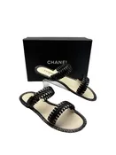 Chanel Black & Bone Leather Coco Beach Mules Size 41 ~ US11 Women's Shoes