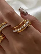 Danton 18K Gold Non-Tarnish Multi Stack Pearl Band Ring