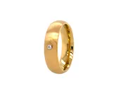 7mm, Custom Made, Dome Shaped, Yellow Gold Plated Tungsten Ring with Round Shaped Diamond