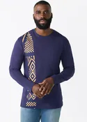 Addo Men's African Print Applique T-Shirt (Navy Tan Tribal) - Clearance