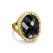Albion Oval Ring in 18K Yellow Gold with Black Onyx and Diamonds, 21mm