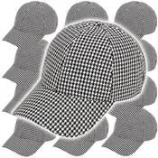 12 PC - Black & White Houndstooth Baseball Cap #M190VL-HOUNDS12