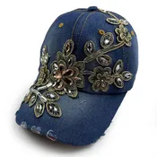 Floral Rhinestone Baseball Cap