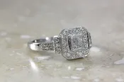 14k WHITE GOLD LADIES DIAMOND RING  PRINCESS AND ROUND