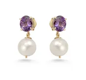 18k Gold Amethyst Pearl Earrings