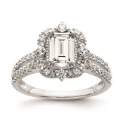 14k White Gold Vintage Halo Emerald Cut CZ center diamond Engagement Ring