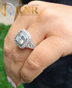 Asscher Cut Moissanite and Round Cut Sides Cvd Diamonds Bezel Engagement Ring Women's 14k Solid and Heavy White Gold Wedding Ring 3.70ctw