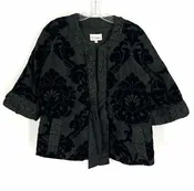 3 Sisters Size S Black Print Velour Blazer Jacket