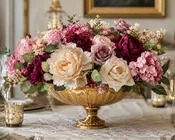 Gold Compote With Silk Flowers (Designed with your colors) — Welcome To Somthin' Borrowed Event Rentals