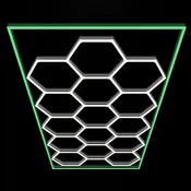 Hexagon LED Lights – 15 Grid with Green Color Border (15.9' × 8' / 4.84 m × 2.43 m)