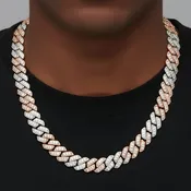 12MM Moissanite Iced Out Cuban Chain 2 Tone Rose Link 925 Sterling Silver Icy
