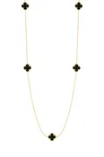 14K Gold Onyx Quatrefoil Station Necklace