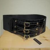 Bebe Black Man-made Stretch Croc print Belt