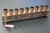 Bronze Menorah (Chanukkiah) and Sabbath Candle Holder