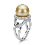 12.5mm Yellow South Sea Pearl And 1.25 Carat Diamond 18kt Ring