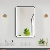 COLINE 20" x 32" Rounded Rectangular Black Metal Framed LED Mirror Cabinet