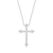 14K Gold Petite Natural Diamond Budded Cross Necklace – 0.12 CTW