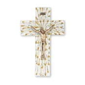 10" Gold & Silver On White Glass Cross With Gold Corpus