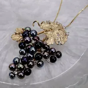 14kt Gold Grape Cluster Necklace with Black Peacock Pearls and Diamonds