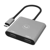 Adaptador Unno Tekno HB1103GY USB tipo C a doble HDMi