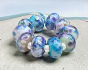 10 Morning Glory Mosaic Lampwork Beads SRA
