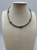 4mm & 5mm Sterling Pearl Turquoise Choker  - 15 inch