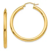 14K Polished 3mm Tube Hoop Earrings