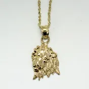 14kt Gold Lion Head Pendant on 18" Chain Facing Left