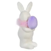 10" Flocked White Bunny Holding Purple Egg