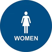 ADA Women Restroom Door Sign, 12" Round Blue/White