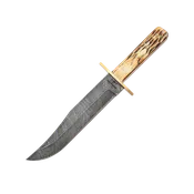 14 3/8″ American STD Bowie Damascus Genuine India Stag Bone™ w/Leather Sheath