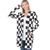 Checkered Open Cardigan