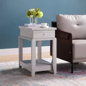223049  White oak finish wood chair side accent end table with drawer and lower shelf