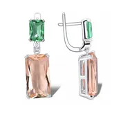 925 Sterling Silver Shiny Green Champagne Crystal Dangling Earrings